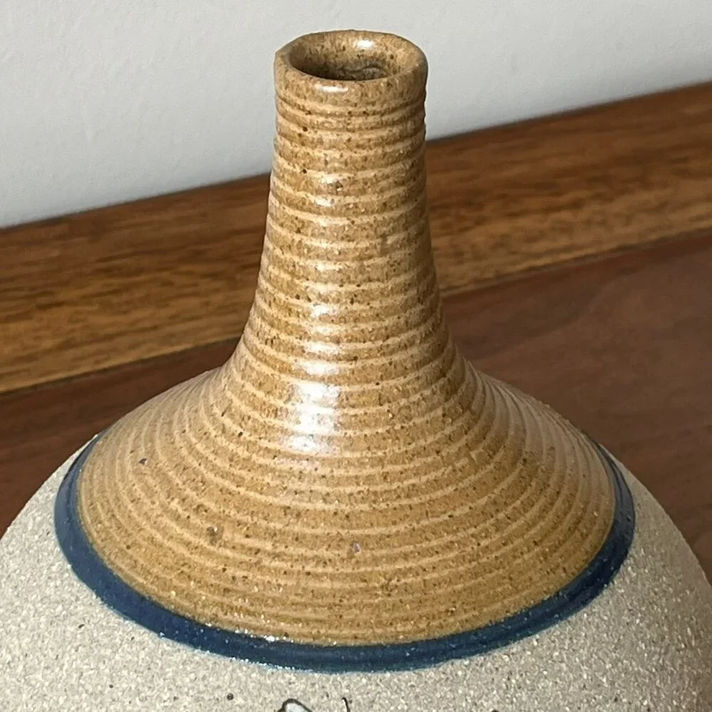 Vintage Tecpatl Art Pottery Mexican Bud Vase Blue Butterfly 6